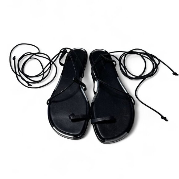 Isabel Marant Jeiro Women's Strappy Black, Silver Leather Flat Sandals Sz 38 NEW - Picture 2 of 8